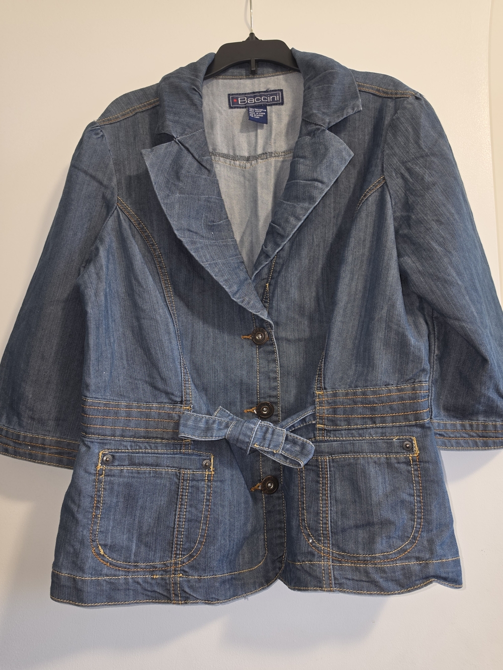 Baccini Large Blue Denim Jacket with Tie Belt